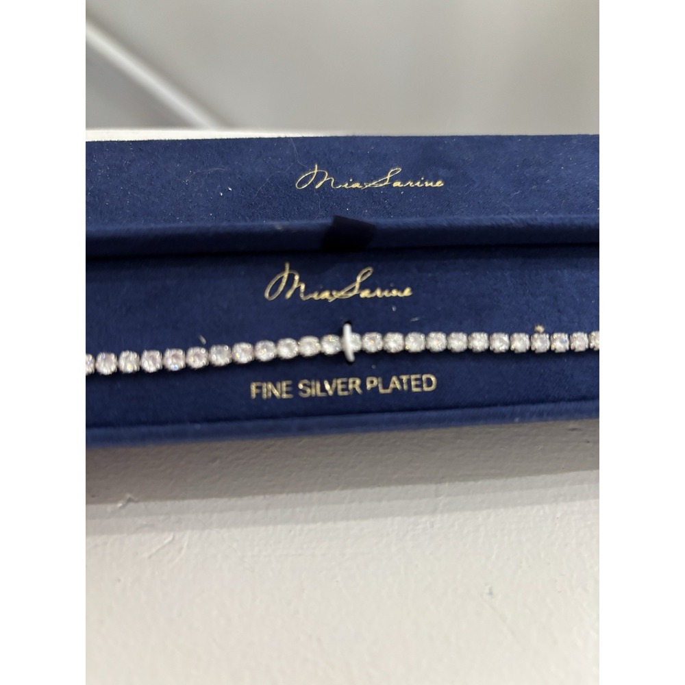 New Mia Sarine 7.25 Inch Cubic Zirconia Bracelet Silver Plaited In Gift Box